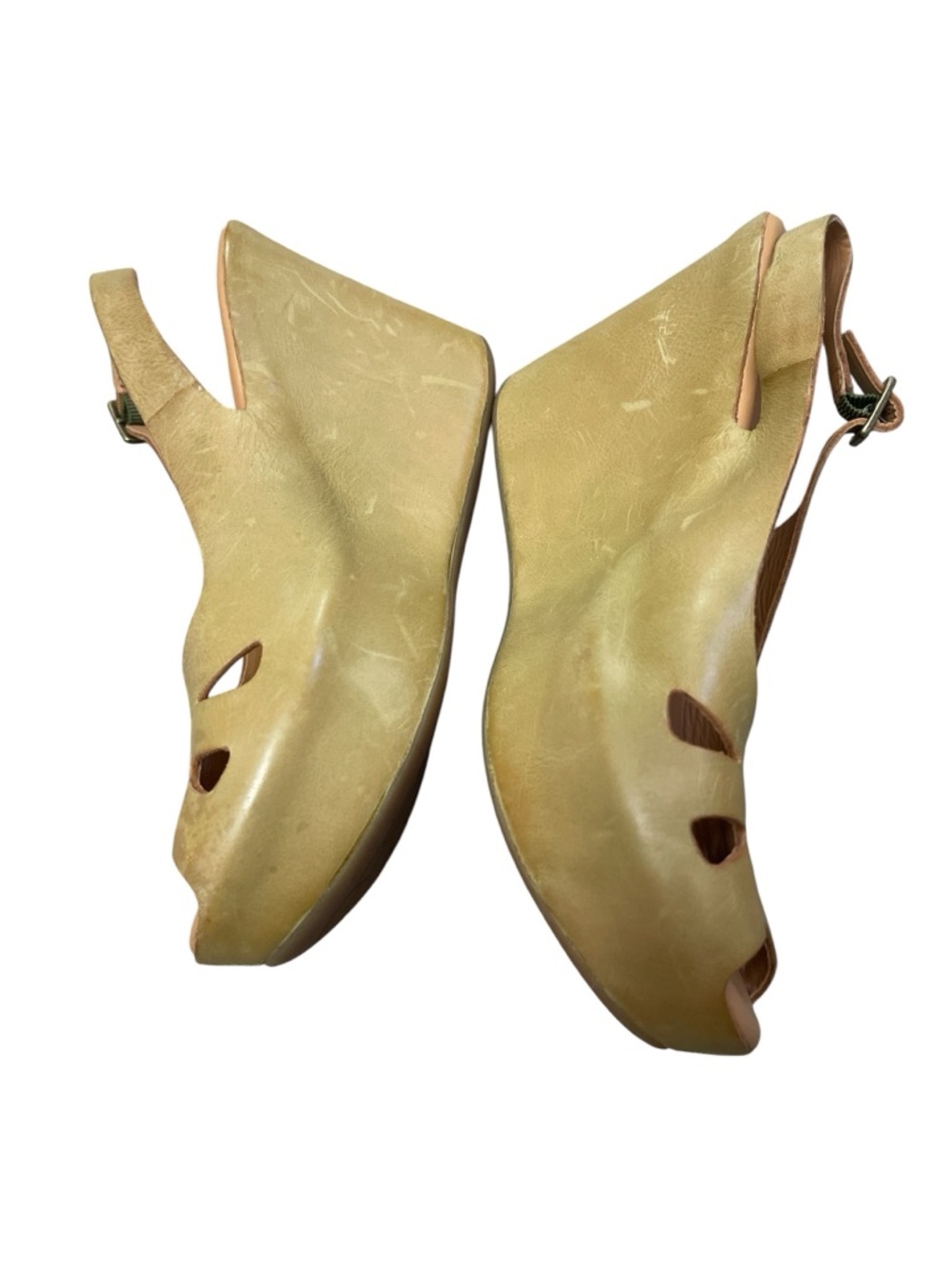 Retro 70s Kork-Ease Leather Peep-Toe Platform Wedge Slingbacks Festival Boho - Picture 4 of 6